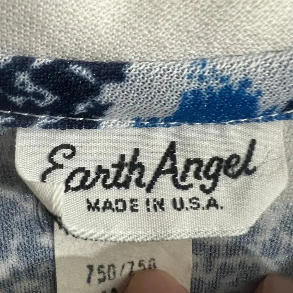 VINTAGE LARGE 90's Blue Abstract Day Dress Midi Peter Pan Collar Short Sleeve - Picture 7 of 8